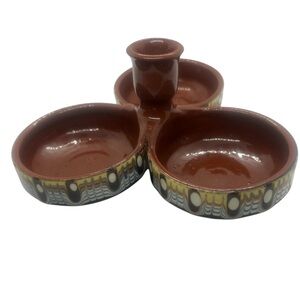 Bulgarian Handmade 3‎ Compartment Condiment Dish Olives Nuts Bulgarian Patterns